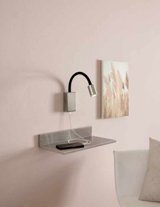 Aplica EGLO Tazzoli 96567 LED 3,8W 3000K 320lm 220-240V,50/60Hz L 65mm x H 300mm plastic/otel negru/nichel satinat  IP20 [4]