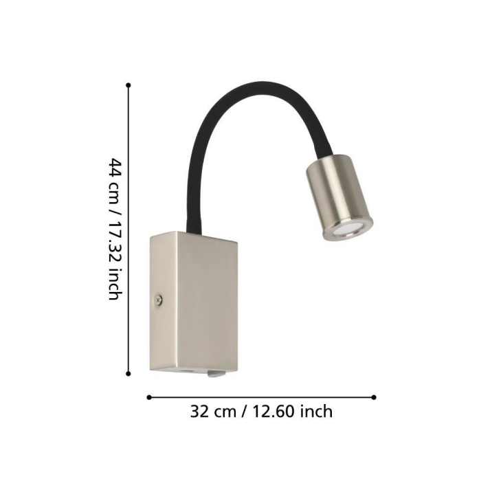 Aplica EGLO Tazzoli 96567 LED 3,8W 3000K 320lm 220-240V,50/60Hz L 65mm x H 300mm plastic/otel negru/nichel satinat  IP20 [3]