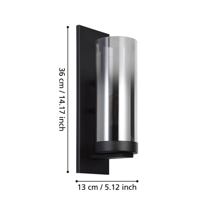 Aplica EGLO Toothill 44003 E27 1X40W 220-240V,50/60Hz L 110mm x H 360mm otel negru sticla vaporizata negru transparent IP20 [2]