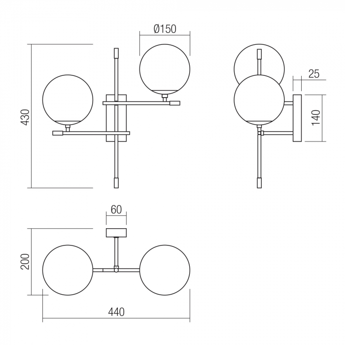 Aplica Essential 01-2946, 2 x E14, negru + auriu [2]