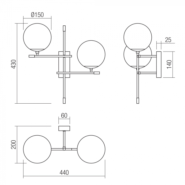 Aplica Essential 01-2947, 2 x E14, negru + auriu [2]