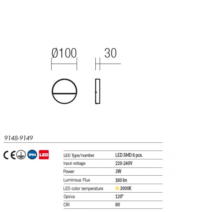 Aplica exterior Even 9149 Gri Inchis 3W 160lm 3000K D30 IP54 [2]