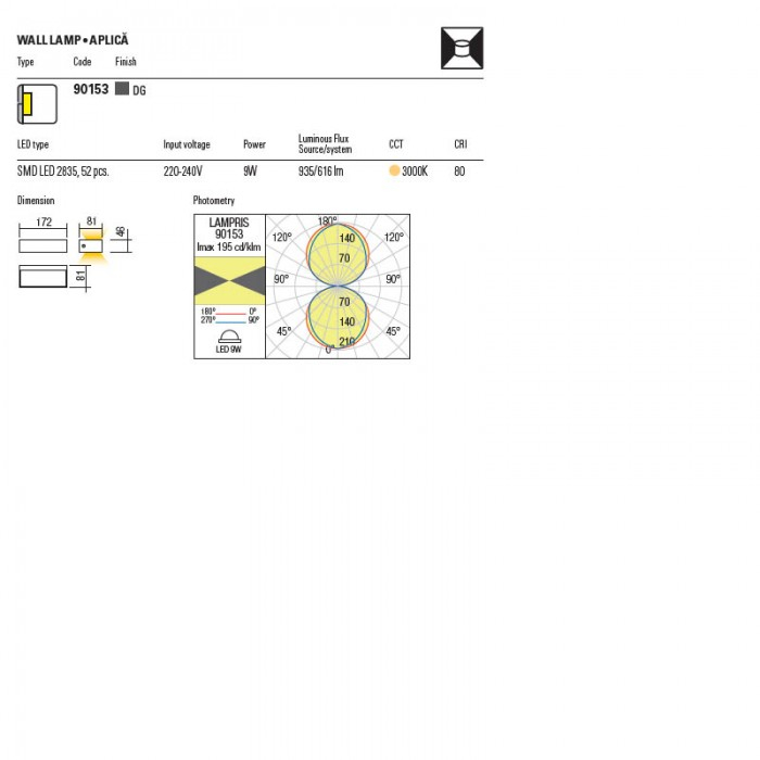 Aplica exterior Lampris 90153, gri inchis, LED, 9W, alb cald 3000K, 616 lm, IP65 [3]