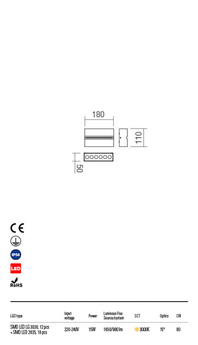 Aplica exterior Mitic 90117, gri inchis, LED, 15W, alb cald 3000K, 980 lumeni, IP54 [2]