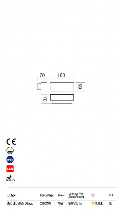 Aplica exterior Redo PLANIT 90095 LED 10W h70 Ø 725lm 3000K IP54 Nedimabil Alb mat [2]