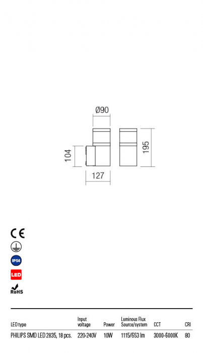 Aplica exterior Redo POD 90054 LED 10W h195 Ø90 653lm 3000K-6000K IP54 Nedimabil Gri Inchis [2]