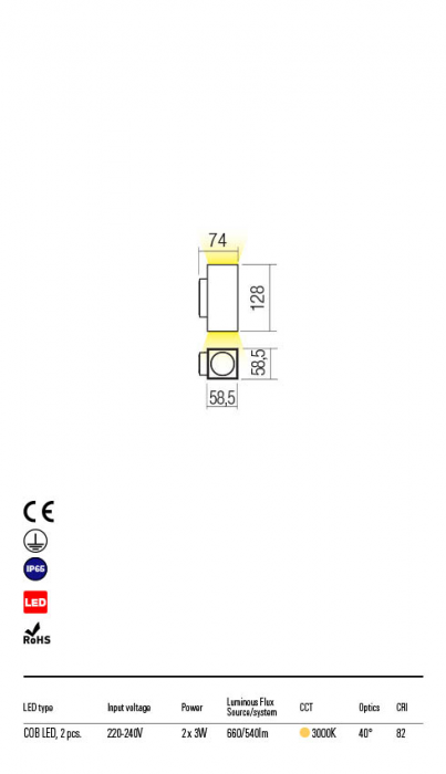 Aplica exterior Redo QUAD 90087 LED 2x3W h128 Ø58.5 540lm 3000K IP65 Nedimabil Alb [2]