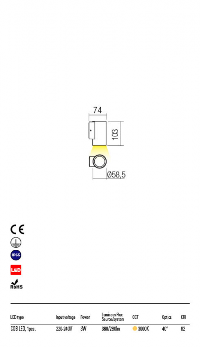 Aplica exterior Redo RAM 90075 LED 3W h103 Ø58.5 280lm 3000K IP65 Nedimabil Alb [2]