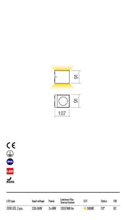 Aplica exterior Redo TEKO 90100 LED 2x6W h91 Ø 980lm 3000K IP65 Nedimabil Alb mat [2]