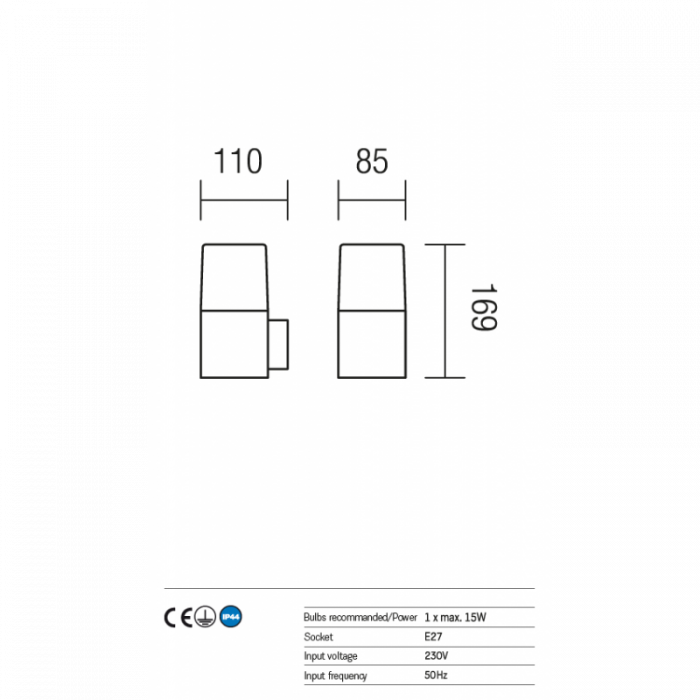 Aplica exterior Togo 9265 Gri Inchis E27 1x15W IP44 [2]