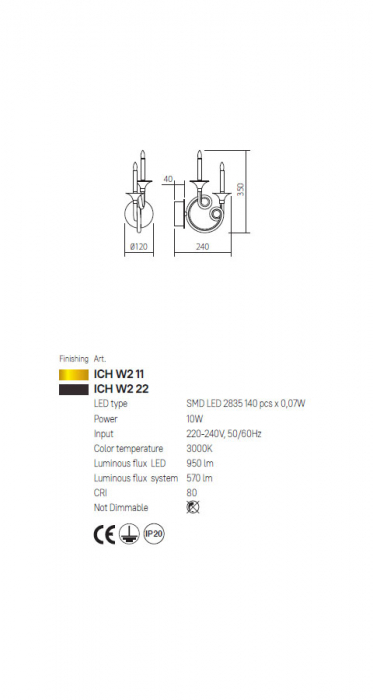 Aplică Incanti Chateau LED 10W 3000K 570lm Aluminiu Negru mat IP20 [2]