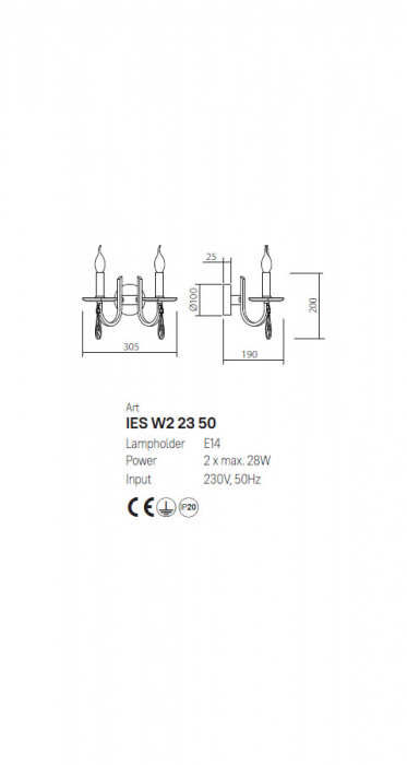 Aplică Incanti Elisir 2xE14 IES W2 23 50 Metal Alama Cristal IP20 [2]