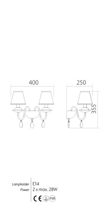 Aplica Incanti Elizee IEL W2 23 02 E14 2x28W Metal BRONZE IP20 [2]
