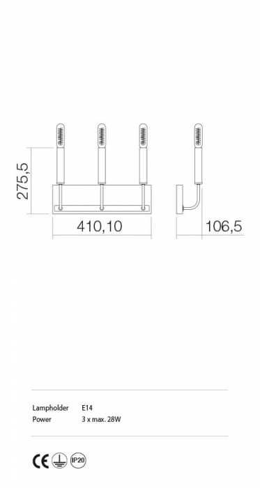 Aplica Incanti Konig IKN W3 06 12 E14 3x28W Metal BLACK/ANTIQUE BRASS IP20 [2]