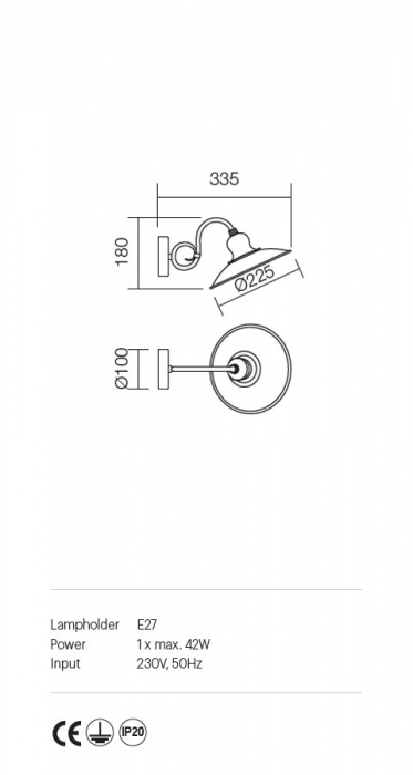 Aplica Incanti Lena 02-755 E27 1x42W Metal Black Gold Mat IP20 [2]