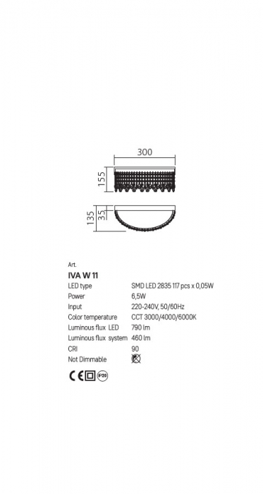 Aplică Incanti Vanesia LED 6,5W 3000K, 4000K, 6000K 460lm Aluminiu auriu periat, decorațiuni din cristal IP20 [2]