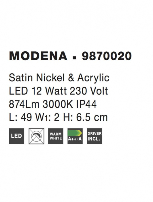 Aplica Nova Luce MODENA LED 12W 874lm 3000K Chrome Aluminium & Acrylic  IP20 [3]