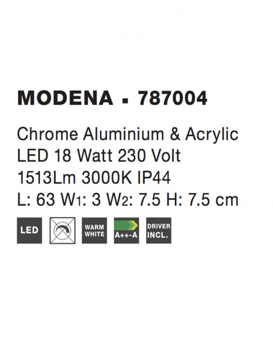 Aplica Nova Luce MODENA LED 18W 1513lm 3000K Chrome Aluminium & Acrylic  IP20 [3]