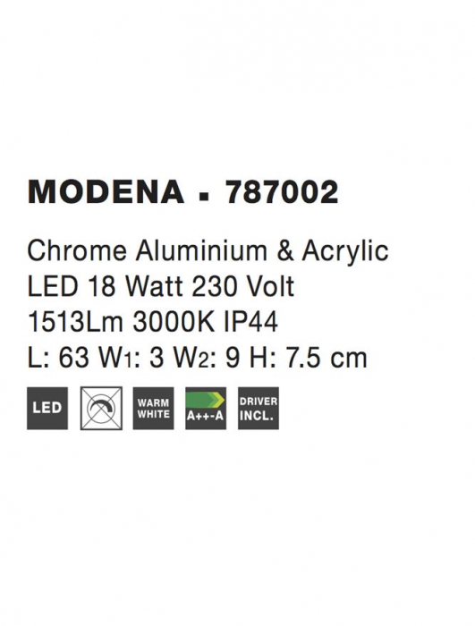 Aplica Nova Luce MODENA LED 18W 1513lm 3000K Chrome Aluminium & Acrylic  IP20 [3]