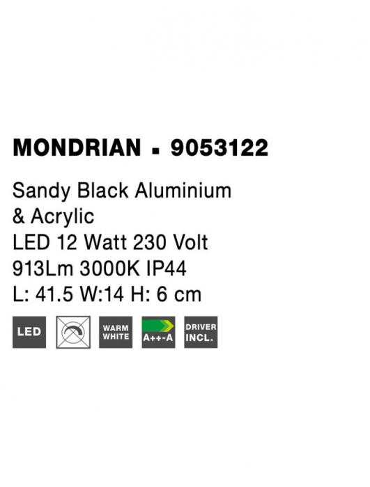 Aplica Nova Luce MONDRIAN LED 12W 913lm 3000K Sandy Black Aluminium & Acrylic IP20 [11]