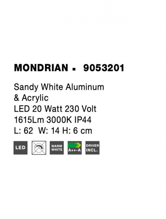 Aplica Nova Luce MONDRIAN LED 20W 1615lm 3000K Sandy White Aluminium & Acrylic IP20 [5]