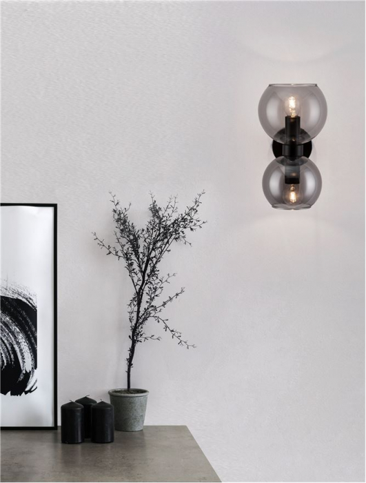 Aplica Nova Luce PALMER E14 2x5W   Smoky Glass & Black Metal Base IP20 [2]