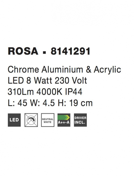 Aplica Nova Luce ROSA LED 8W 310lm 4000K Chrome Aluminium & Acrylic  IP20 [3]