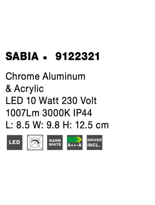 Aplica Nova Luce SABIA LED 10W 1026lm 3000K Chrome Aluminium & Acrylic  IP20 [5]