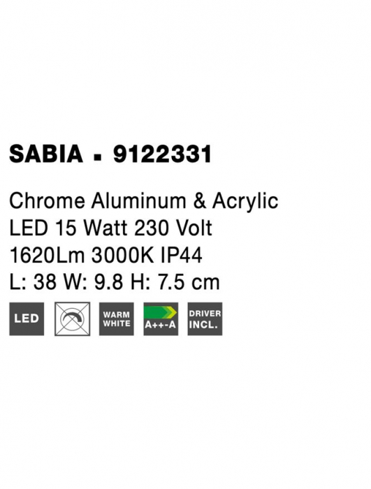 Aplica Nova Luce SABIA LED 15W 1539lm 3000K Chrome Aluminium & Acrylic  IP20 [8]