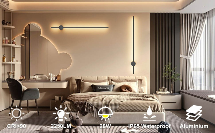 Aplica OEM LED integrat 22W 1200lm CCT (3000K+4000K+6500K) Aluminiu+Acril Black 50x600X70MM [5]