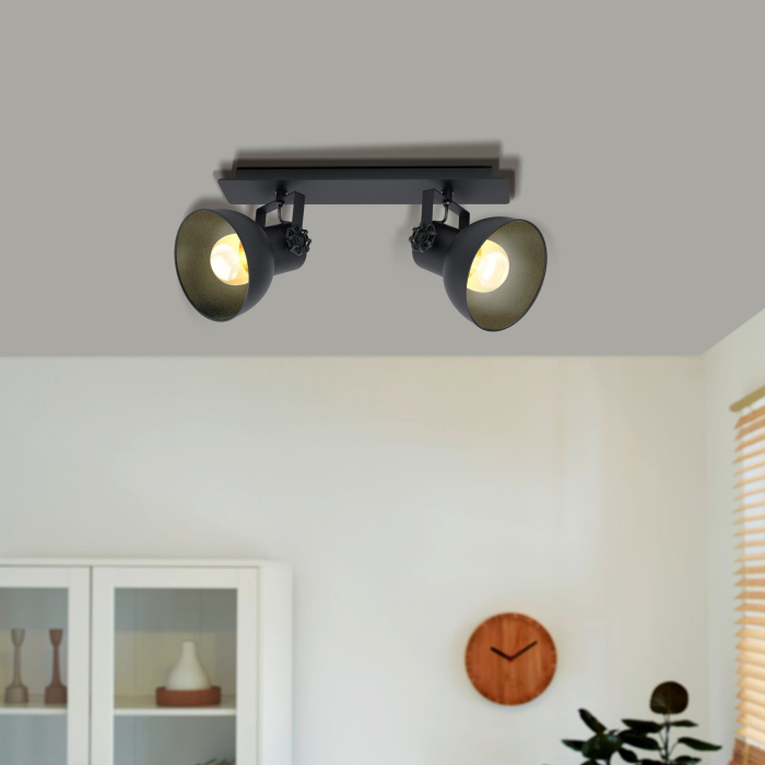 Aplica/Plafoniera EGLO Barnstaple 1 43432 E27 2X40W 220-240V,50/60Hz L 475mm x l 90mm otel/lemn negru otel negru IP20 [4]