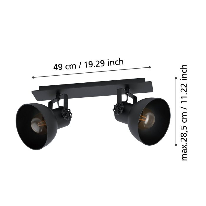 Aplica/Plafoniera EGLO Barnstaple 1 43432 E27 2X40W 220-240V,50/60Hz L 475mm x l 90mm otel/lemn negru otel negru IP20 [3]