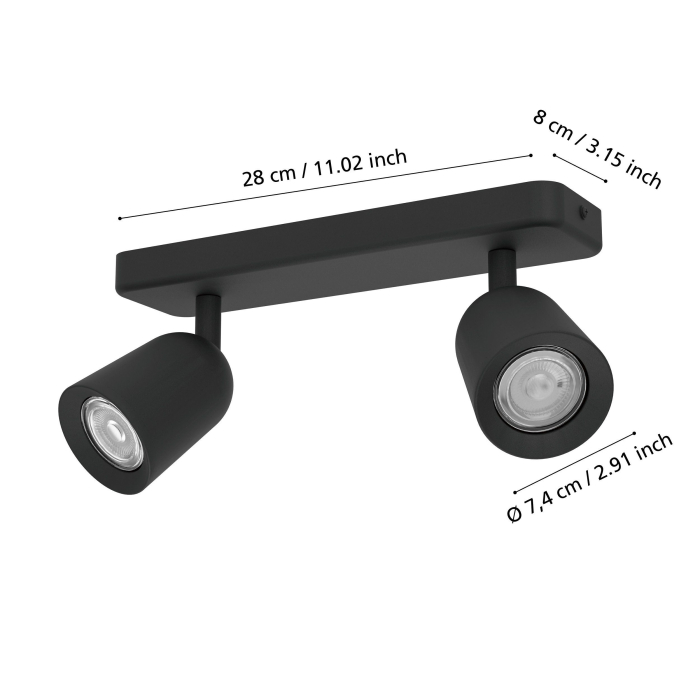 Aplica/Plafoniera EGLO Camaldoli 901953 GU10 2X10W 220-240V,50/60Hz L 300mm x l 45mm x H 115mm otel negru  IP20 [5]