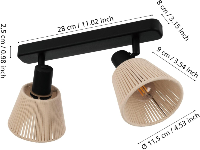 Aplica/Plafoniera EGLO Seagard 44139 E14 2X40W 220-240V,50/60Hz L 300mm x l 115mm x H 135mm otel negru tesatura crem IP20 [5]