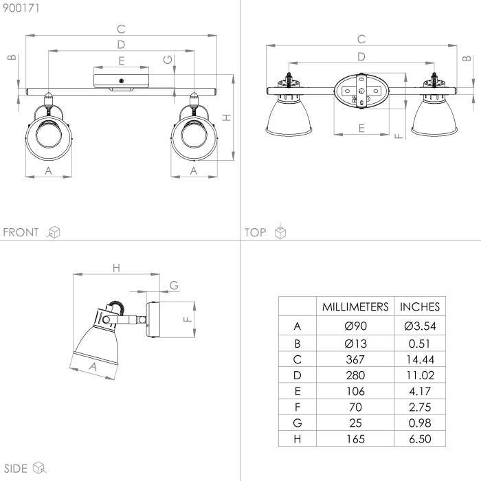 Aplica/Plafoniera EGLO Seras 900171 GU10 2X2,8W 220-240V,50/60Hz L 370mm x l 65mm otel alama periata/gold  IP20 [3]