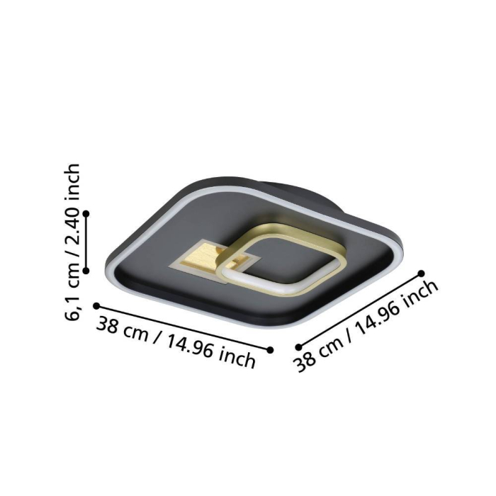 Aplica/Plafoniera EGLO Tiriolo 901245 LED;LED 16,2W;9,2W 4000K 2100;1150lm 220-240V,50/60Hz L 380mm x l 380mm x H 60mm plastic/otel negru/gold  IP20 [3]