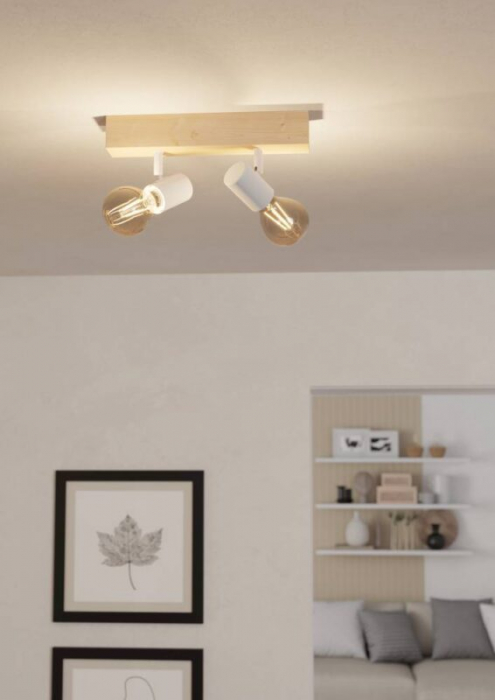 Aplica/Plafoniera EGLO Townshend 3 99483 E27 2X60W 220-240V,50/60Hz L 300mm x l 50mm otel/lemn maro/alb  IP20 [2]