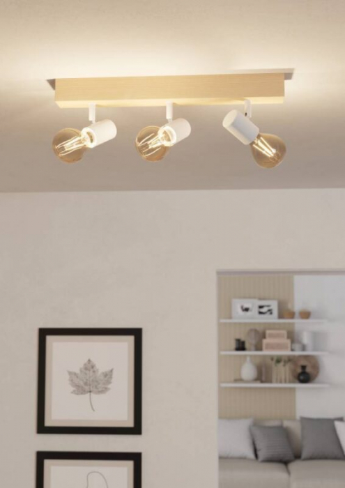 Aplica/Plafoniera EGLO Townshend 3 99484 E27 3X60W 220-240V,50/60Hz L 480mm x l 50mm otel/lemn maro/alb  IP20 [2]