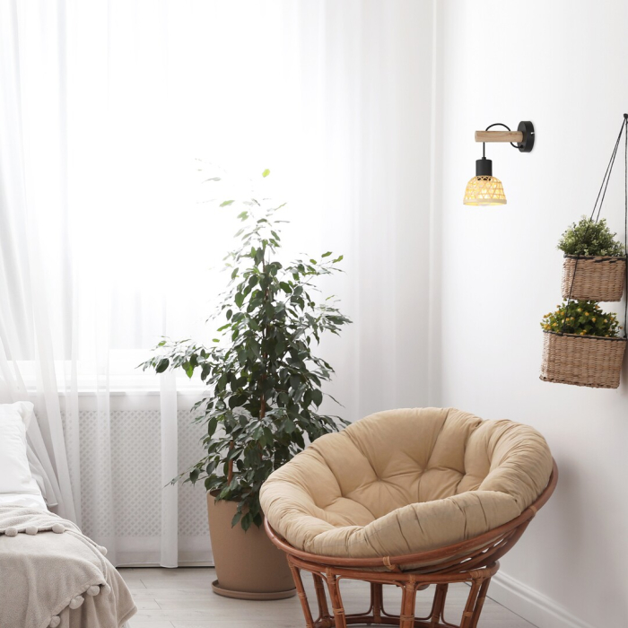 Aplica Rabalux Rattan E27 E27 1x MAX 15W   metal/ lemn black stil scandinav 230V, 50Hz IP20 71025 [6]