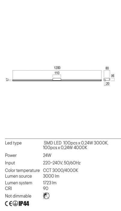 Aplica REDO ASTON 01-3276 LED 24W 3000K/4000K 1723lm Nedimabil Aluminiu/Metal Negru Mat IP44 [2]