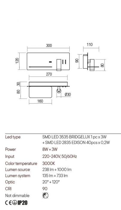 Aplica REDO BROOK 01-2984 LED 11W 3000K 868lm Nedimabil Metal Auriu Mat IP20 [2]