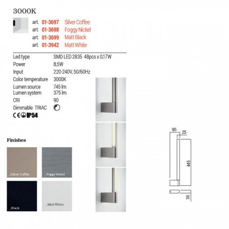 Aplica Redo Cityline, silver coffee, LED, 8.5W, 375 lumeni, alb cald 3000K, 01-3697 [2]