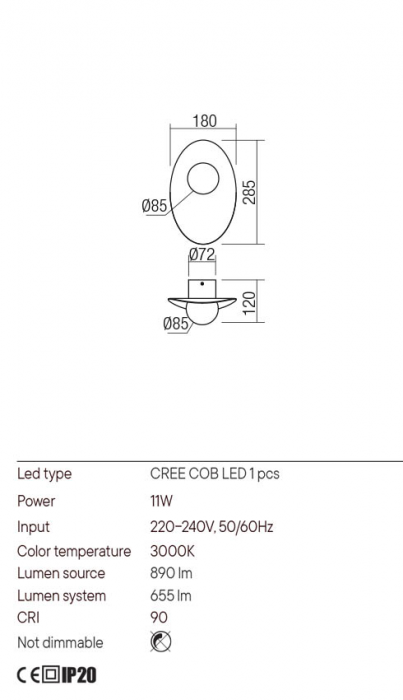 Aplica Redo Cody 01-3288 Metal/Aluminiu Negru mat LED 11W 3000K 655 lm  IP20 [2]
