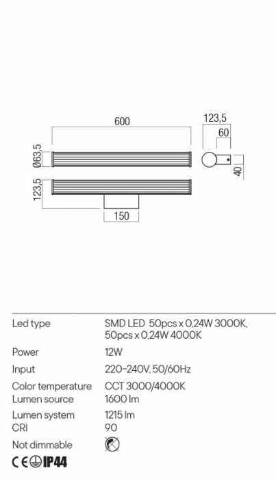 Aplica REDO DIZZY 01-3260 LED 12W 3000K/4000K 1215lm Nedimabil Aluminiu/Metal Crom IP44 [2]