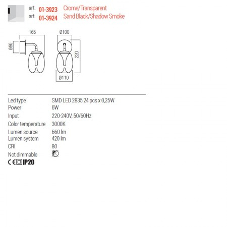 Aplica Redo Drop, negru, LED, 6W, 420 lumeni, alb cald 3000K, 01-3924 [2]