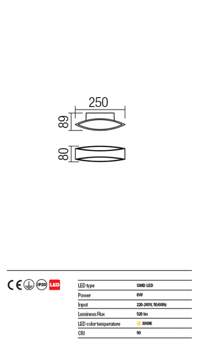 Aplica REDO Eigher 01-1329 SMD LED 8W 3000K 520lm IP20 Nedimabil Alb Mat [3]