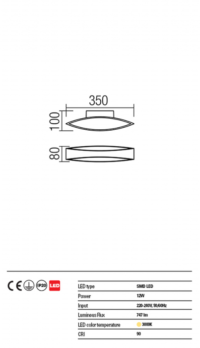 Aplica REDO Eigher 01-1330 SMD LED 12W 3000K 747lm IP20 Nedimabil Alb Mat [3]