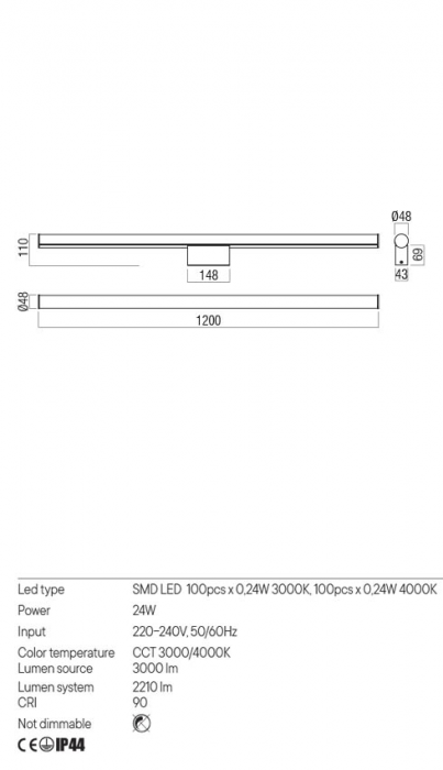Aplica REDO KALI 01-3285 LED 24W 3000K/4000K 2210lm Nedimabil Aluminiu/Metal Negru Mat IP44 [2]