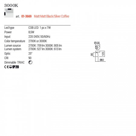 Aplica Redo Kobe, negru/silver coffee, LED, 8.5W, 613 lumeni, alb cald 3000K, 01-3669 [2]