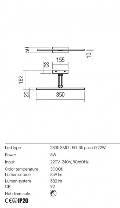 Aplica REDO LINEAR 01-3461 LED 8W 3000K 582lm Nedimabil Metal Negru Mat IP20 [2]